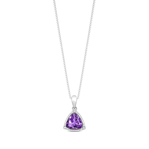 3 Prong Trillion Halo Amethyst Gemstone Pendant Necklace