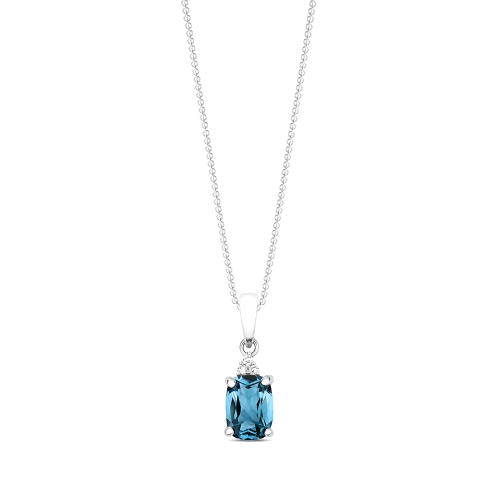 4 Prong Cushion Beam Blue Topaz Gemstone Pendant Necklace