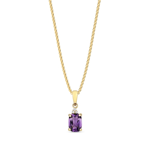4 Prong Cushion Yellow Gold Beam Pendant Necklaces
