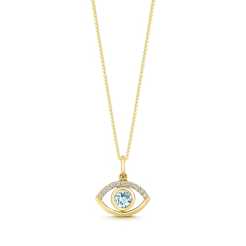 Bezel Setting Round Yellow Gold Evil eye Lab Grown Diamond Pendant Necklaces