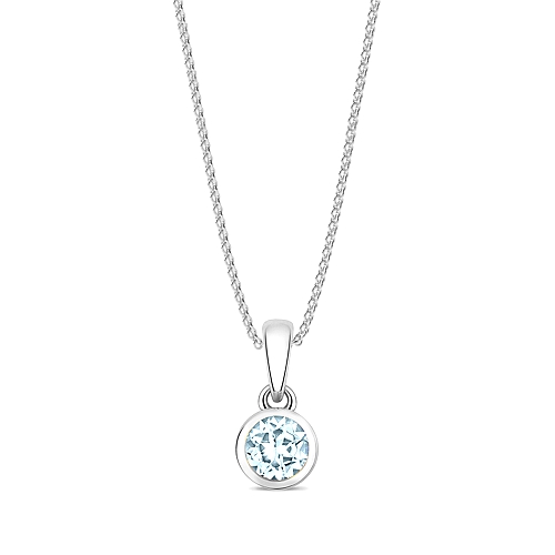 Bezel Setting Round Designer Glint Aquamarine Solitaire Pendant Necklace