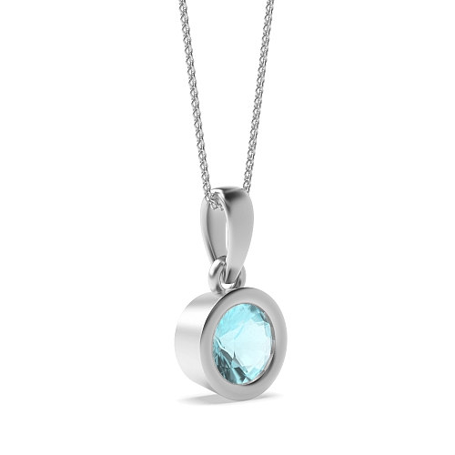 Bezel Setting Round Classic bale Aquamarine Pendant Necklaces