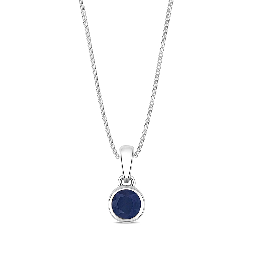 Bezel Setting Round Designer Glint Blue Sapphire Solitaire Pendant Necklace