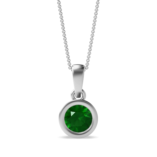 Bezel Setting Round Classic bale Emerald Pendant Necklaces