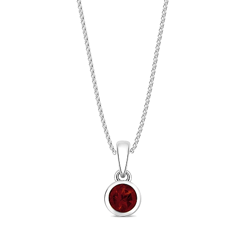 Bezel Setting Round Designer Glint Garnet Solitaire Pendant Necklace