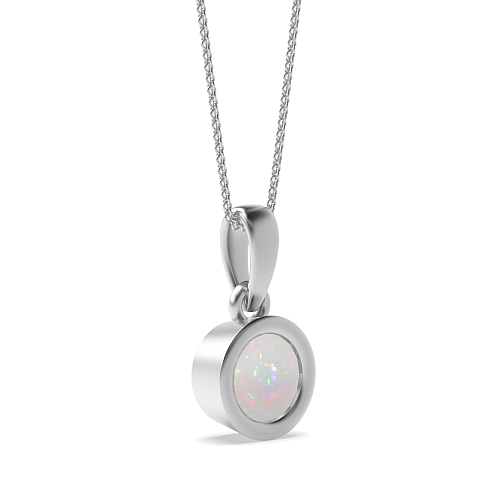 Bezel Setting Round Classic bale Opal Pendant Necklaces