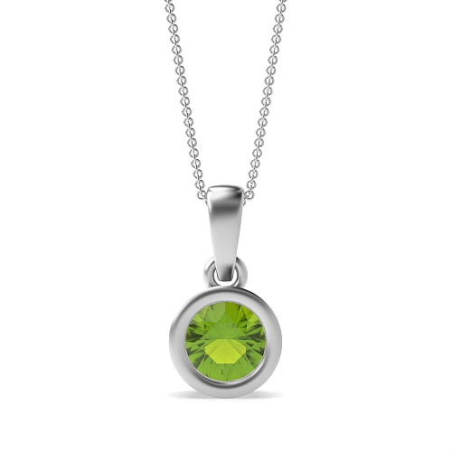 Bezel Setting Round Classic bale Peridot Pendant Necklaces
