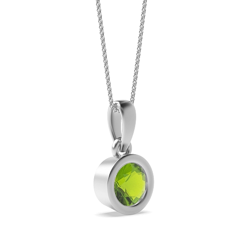 Bezel Setting Round Classic bale Peridot Pendant Necklaces