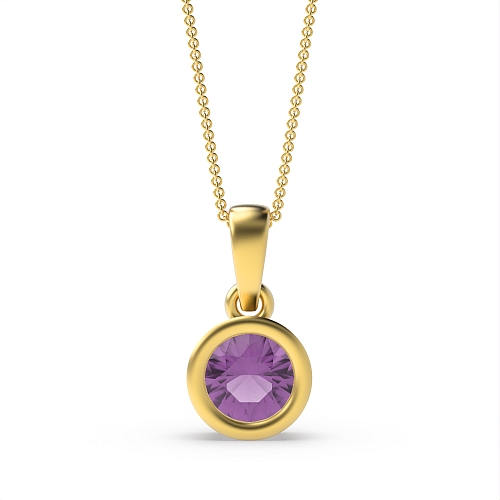 Bezel Setting Round Yellow Gold Classic bale Pendant Necklaces