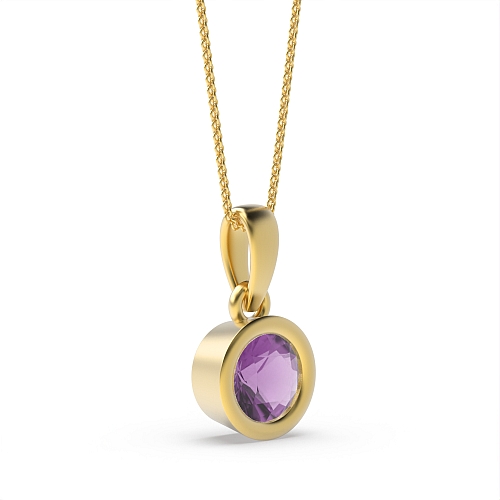 Bezel Setting Round Yellow Gold Classic bale Pendant Necklaces