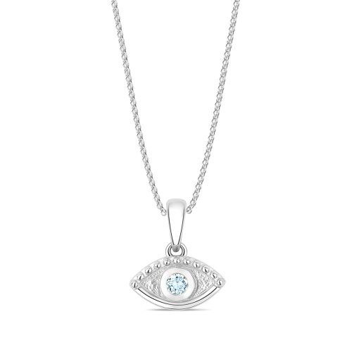 Bezel Setting Round Eye Aquamarine Solitaire Pendant Necklace