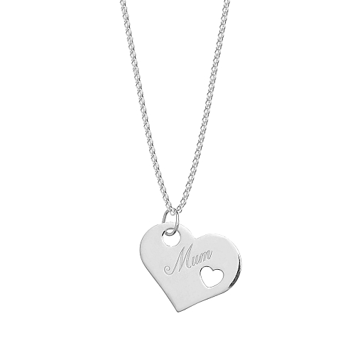 Silver Heart shaped mum engraved Pendant Necklaces