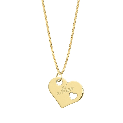 Yellow Gold Heart shaped mum engraved Pendant Necklaces