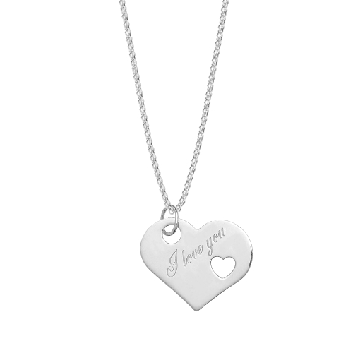Silver Heart shaped i love you engraved Pendant Necklaces