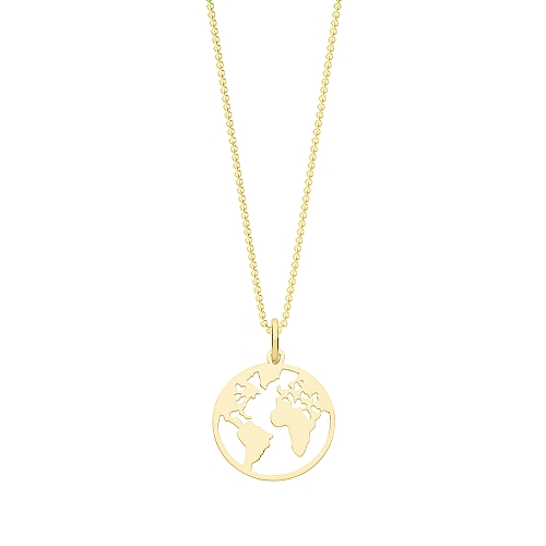 Yellow Gold Plain metal world map Pendant Necklaces