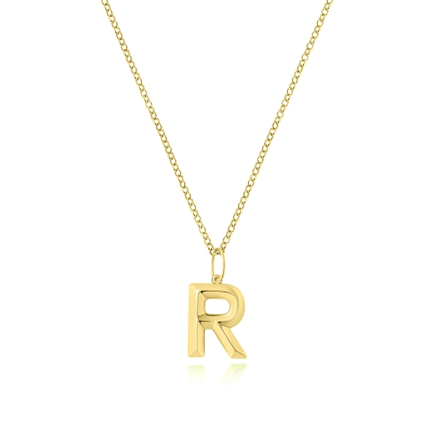 Yellow Gold Plain metal initial r Pendant Necklaces