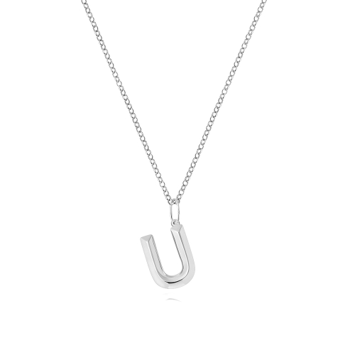 Silver Initial u plain metal Pendant Necklaces