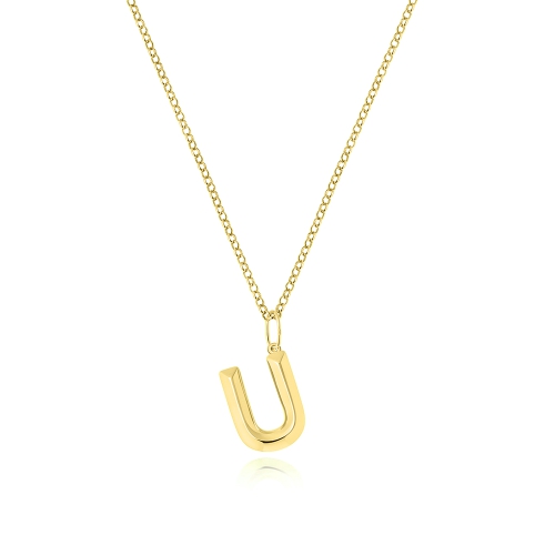 Yellow Gold Initial u plain metal Pendant Necklaces