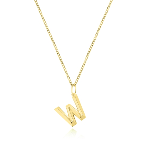 Yellow Gold Plain metal initial w Pendant Necklaces