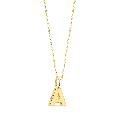 Yellow Gold Initial letter a Pendant Necklaces