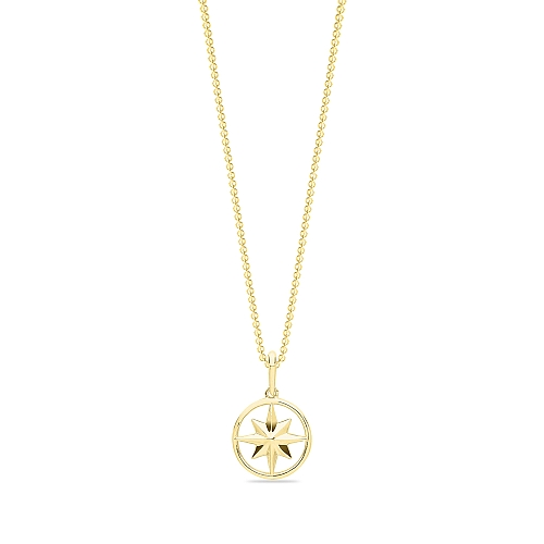 Yellow Gold Plain metal compass petit Pendant Necklaces