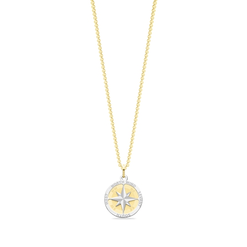 Yellow Gold Plain metal compass Pendant Necklaces
