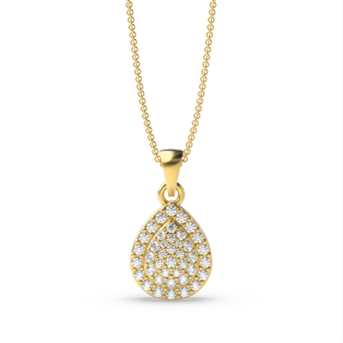 4 Prong Round Yellow Gold Flash Cluster Pendant Necklaces