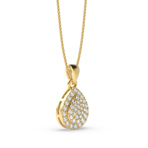 4 Prong Round Yellow Gold Flash Cluster Pendant Necklaces