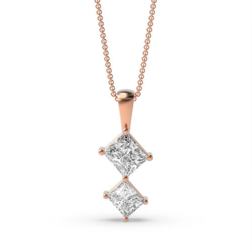 Princess Shape 4 Prong Set Solitaire Diamond Pendant Necklace