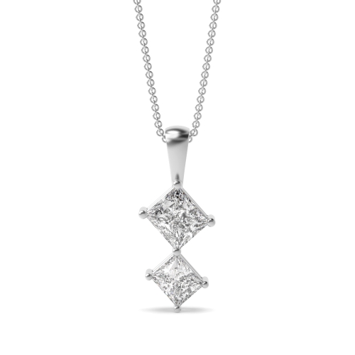 princess shape 4 prong set solitaire diamond pendant necklace