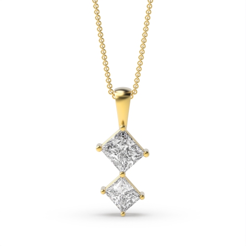 4 Prong Princess Yellow Gold Sparkle Pendant Necklaces