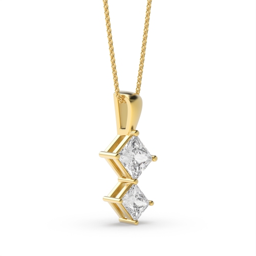 4 Prong Princess Yellow Gold Sparkle Pendant Necklaces