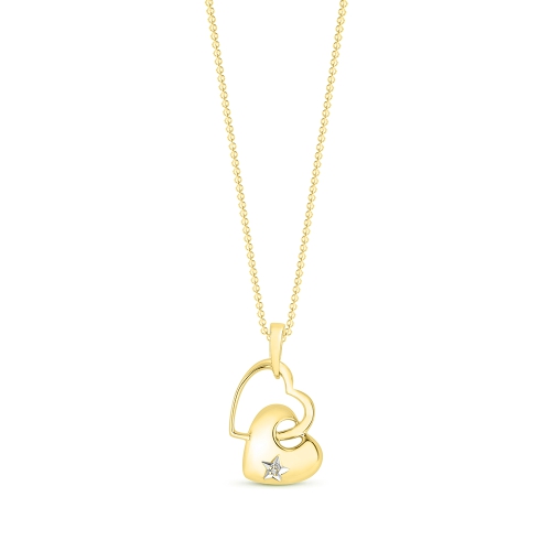 4 Prong Round Yellow Gold Heart Pendant Necklaces