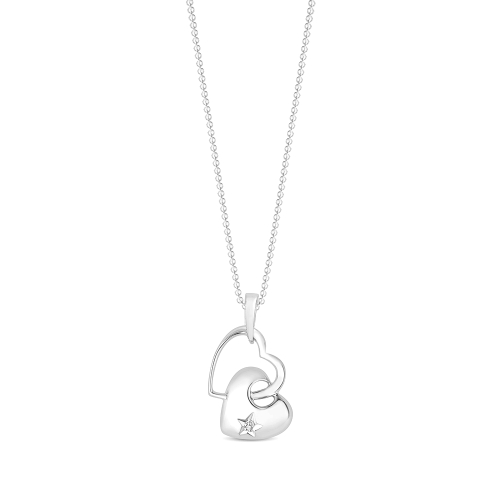 4 Prong Round Silver Heart Pendant Necklace