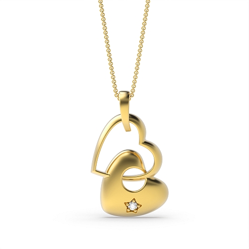 4 Prong Round Yellow Gold Double star Pendant Necklaces