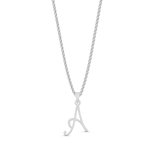 White Gold initial Script A Initial Pendant Necklace