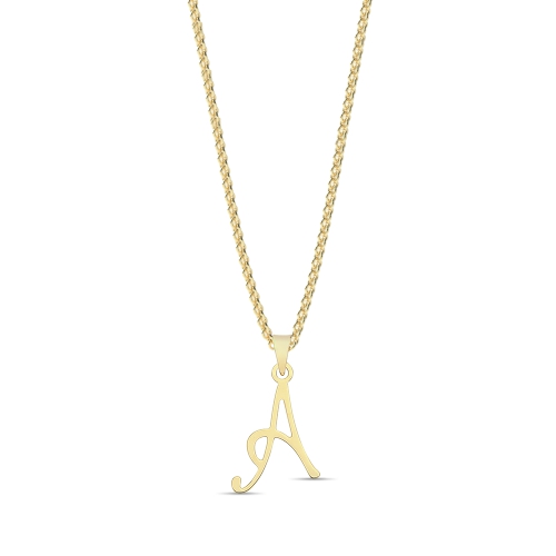 Yellow Gold Initial script a Pendant Necklaces