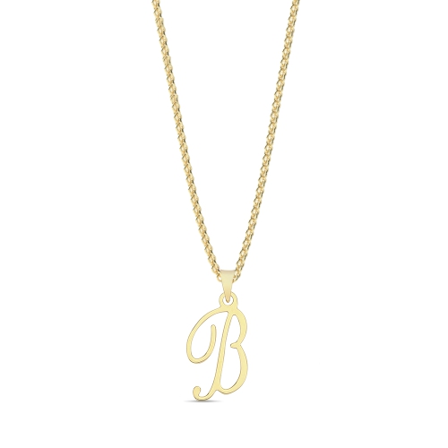 Yellow Gold Initial script b Pendant Necklaces