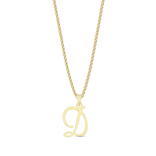 Yellow Gold Initial script d Pendant Necklaces
