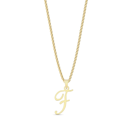 Yellow Gold Initial script f Pendant Necklaces