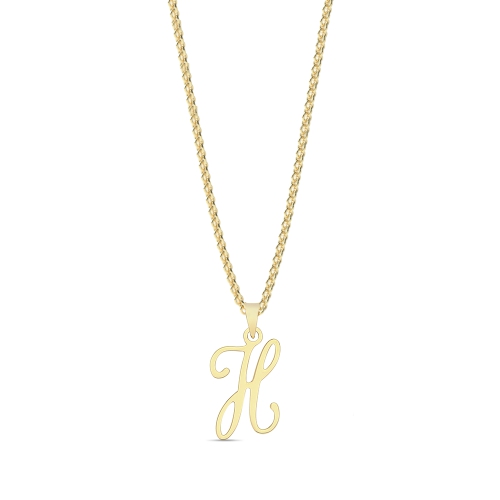 Yellow Gold Initial script h Pendant Necklaces
