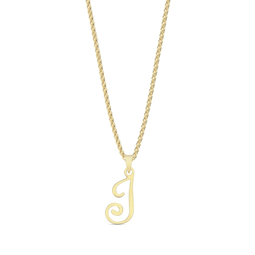 Yellow Gold Initial script i Pendant Necklaces