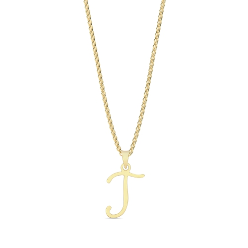 Yellow Gold Initial script j Pendant Necklaces
