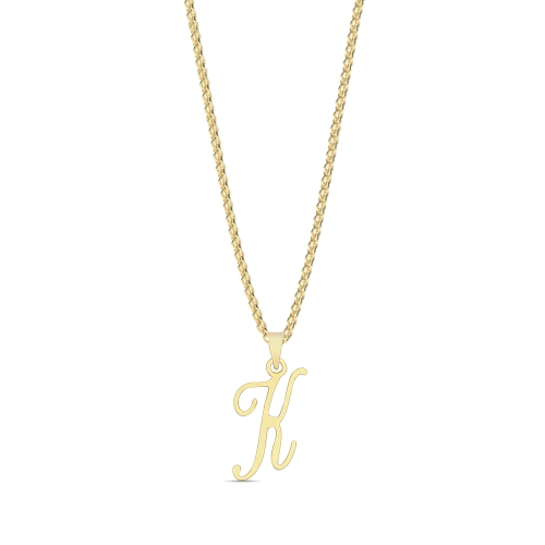 Yellow Gold Initial script k Pendant Necklaces