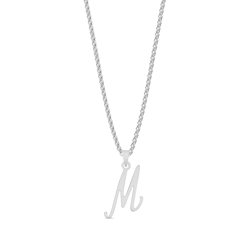 Silver Initial script m Pendant Necklaces