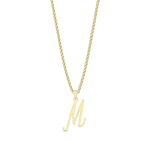 Yellow Gold Initial script m Pendant Necklaces