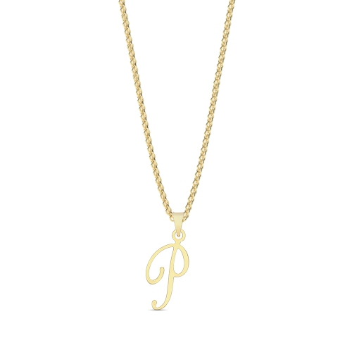 Yellow Gold Initial script p Pendant Necklaces