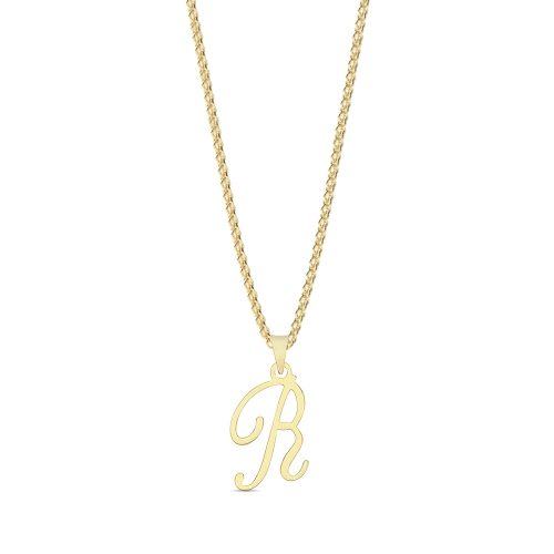 Yellow Gold Initial script r Pendant Necklaces