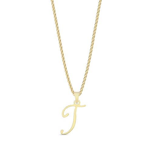 Yellow Gold Initial script t Pendant Necklaces