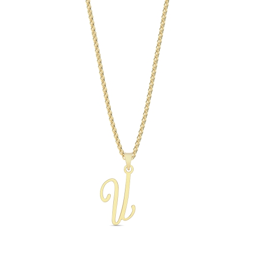 Yellow Gold Initial script u Pendant Necklaces